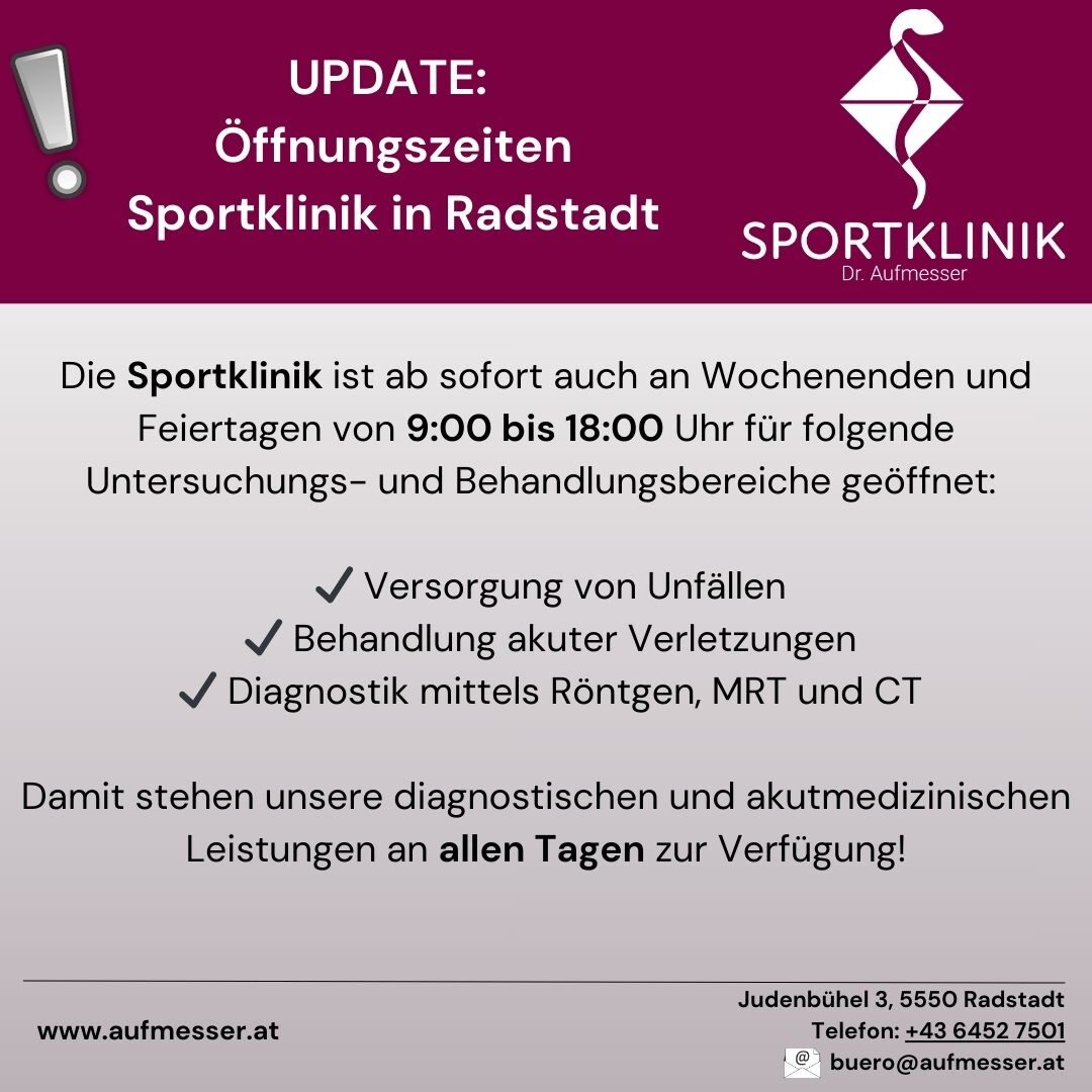 Oeffnungszeiten Sportklinik in Radstadt